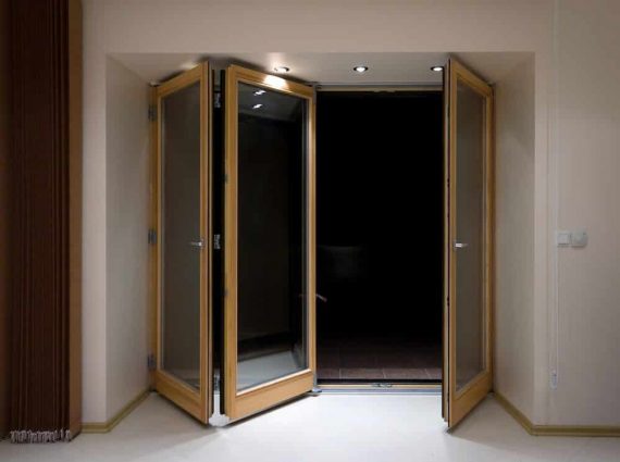 wooden stacker glass doors
